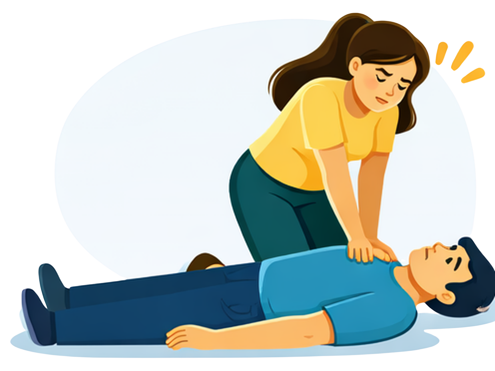 Illustration: Person kniet über einer liegenden Person und führt eine Herzdruckmassage durch.