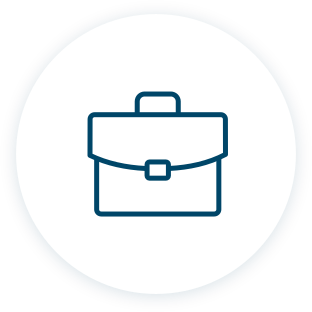 Icon: Aktentasche in einem weißen Kreis.