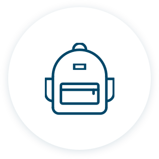Icon: Rucksack in einem weißen Kreis.
