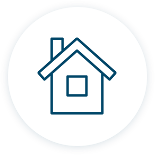Icon: Haus in einem weißen Kreis.